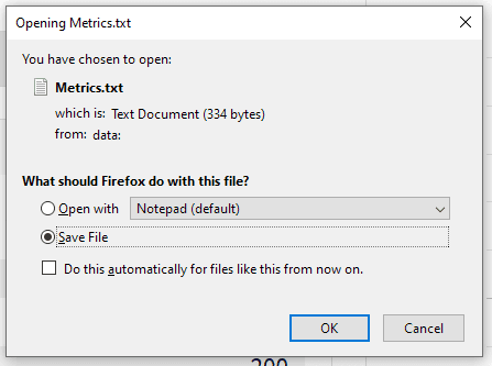 download metrics popup