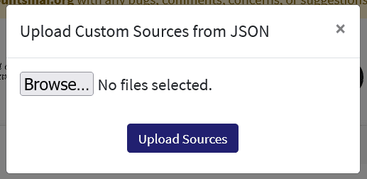 upload custom sources as JSON modal