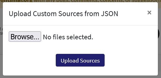upload custom sources as JSON modal
