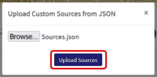 upload sources button