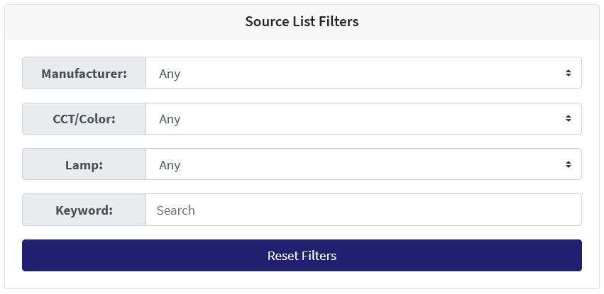 source list filters panel